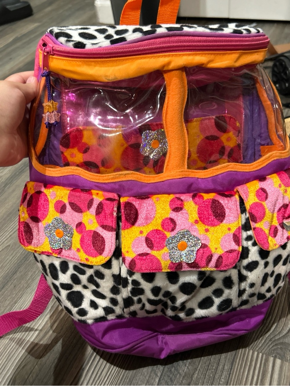 Y2k groovy girls y2k Kids Floral Pink & Purple Backpack with Clear Front Pocket